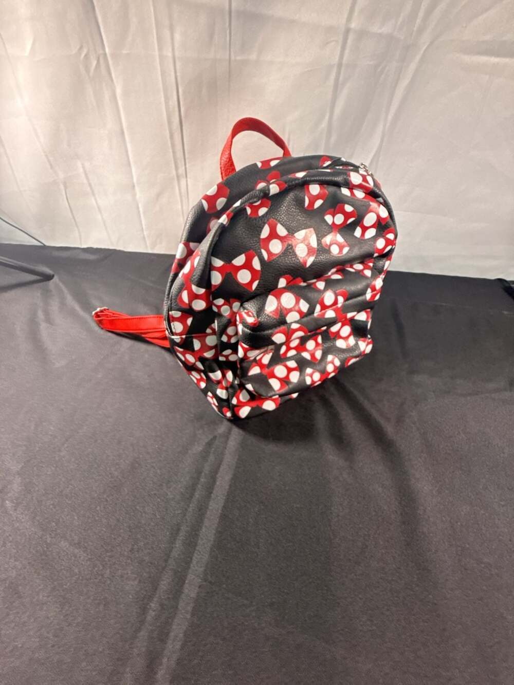 Disney Parks Minnie Mouse Bows Mini Backpack Bag Black Red Faux Leather
